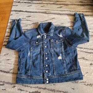 BLANK NYC Distressed Cropped Denim dark wash jean jacket,  LG